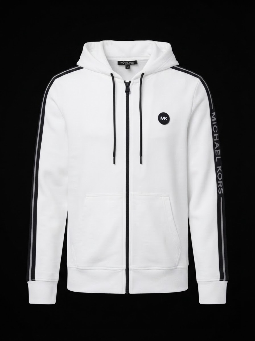 Michael Kors White Men’s Zip-Up Hooded Sweatshirt with Black Trim